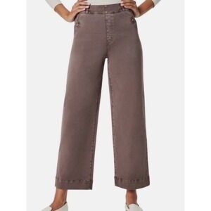 NWT Spanx Stretch Twill Cropped Wide Leg Pants Smoke Brown Grey Small Neutral